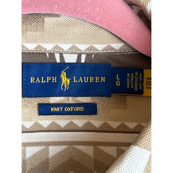 Ralph Lauren Women's L Button Up Brown Knit Oxford Country boho aztec shirt top - Picture 3 of 5